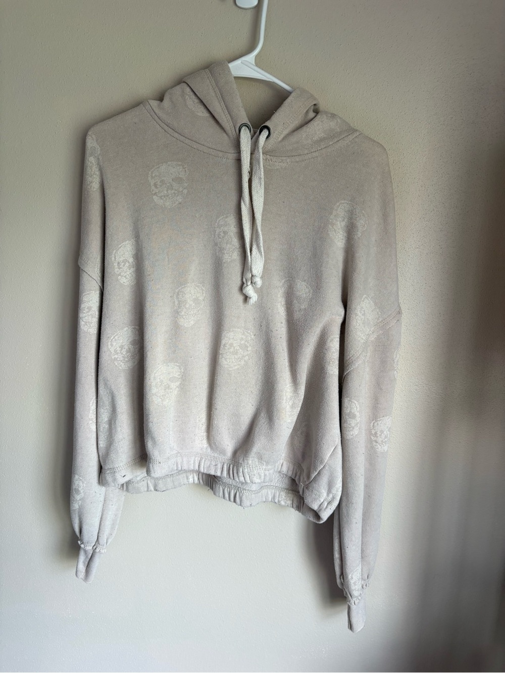 Vintage Havana Beige Skull-Print Hoodie
